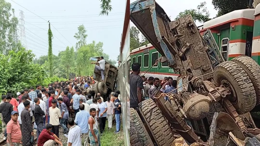 চট্টগ্রামে ট্রাকের সঙ্গে ট্রেনের ধাক্কা, বড় দুর্ঘটনা থেকে রক্ষা